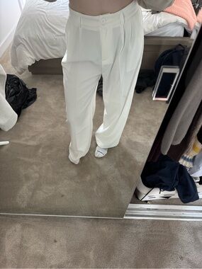 High-Rise White Pleated Trousers